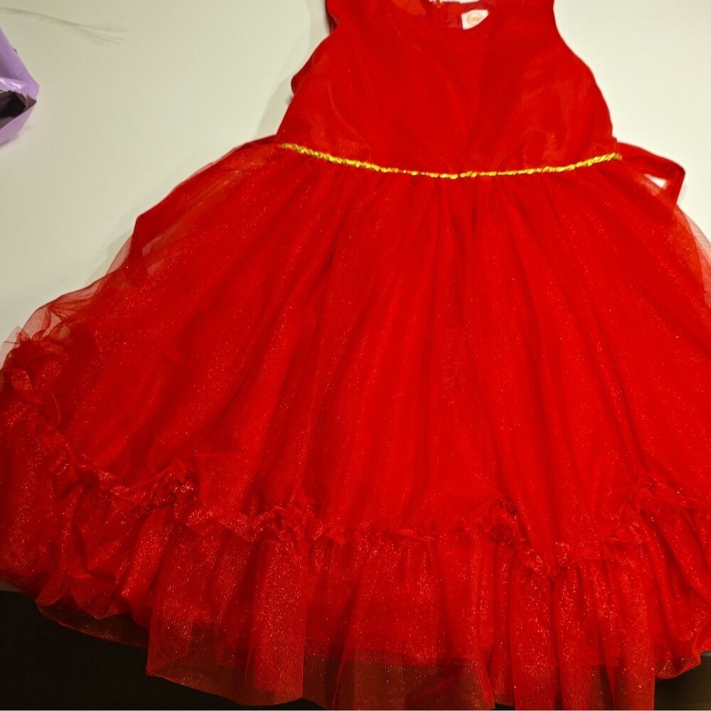 Wonder Nation Girls 10 Plus Red/Gold Glitter Tulle Fit & Flare Knee Dress